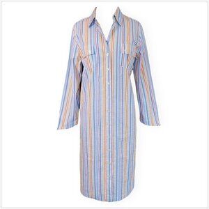 Caroline Long Ltd Button Front Pastel Stripe Stretch Casual Shirt Dress Summer 8
